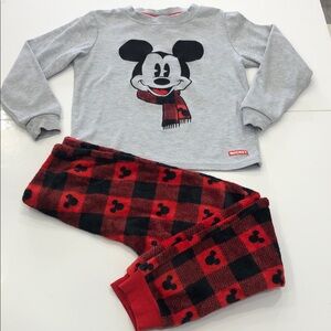 Disney Mickey Mouse Pajama Set Kids Size Small (6) | Fleece Plaid Pants